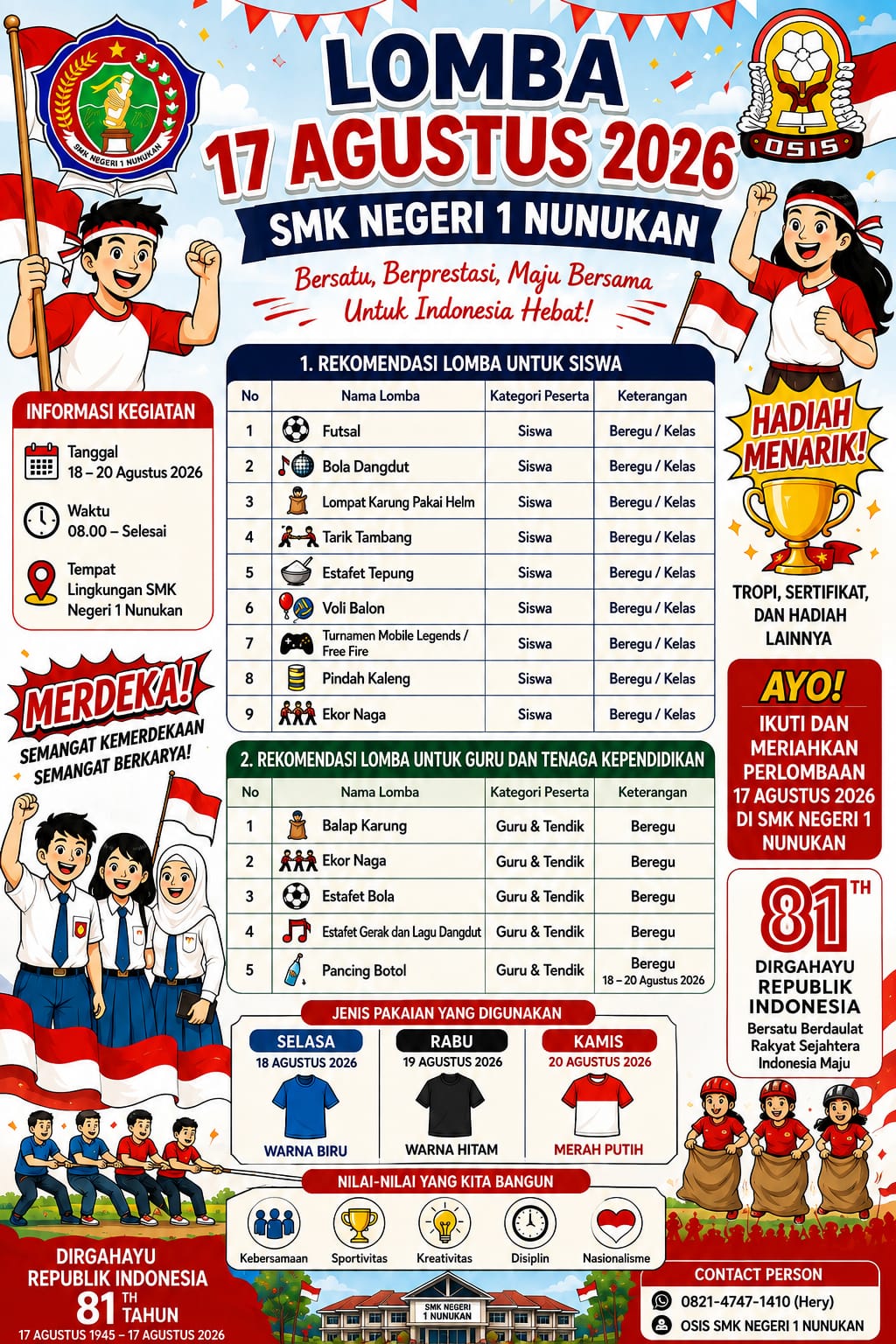 Poster Lomba 17 Agustus 2026 SMK Negeri 1 Nunukan